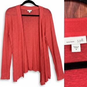 J. Jill Love Linen Cardigan Sweater Size Medium M Womens Coral Pink Orange